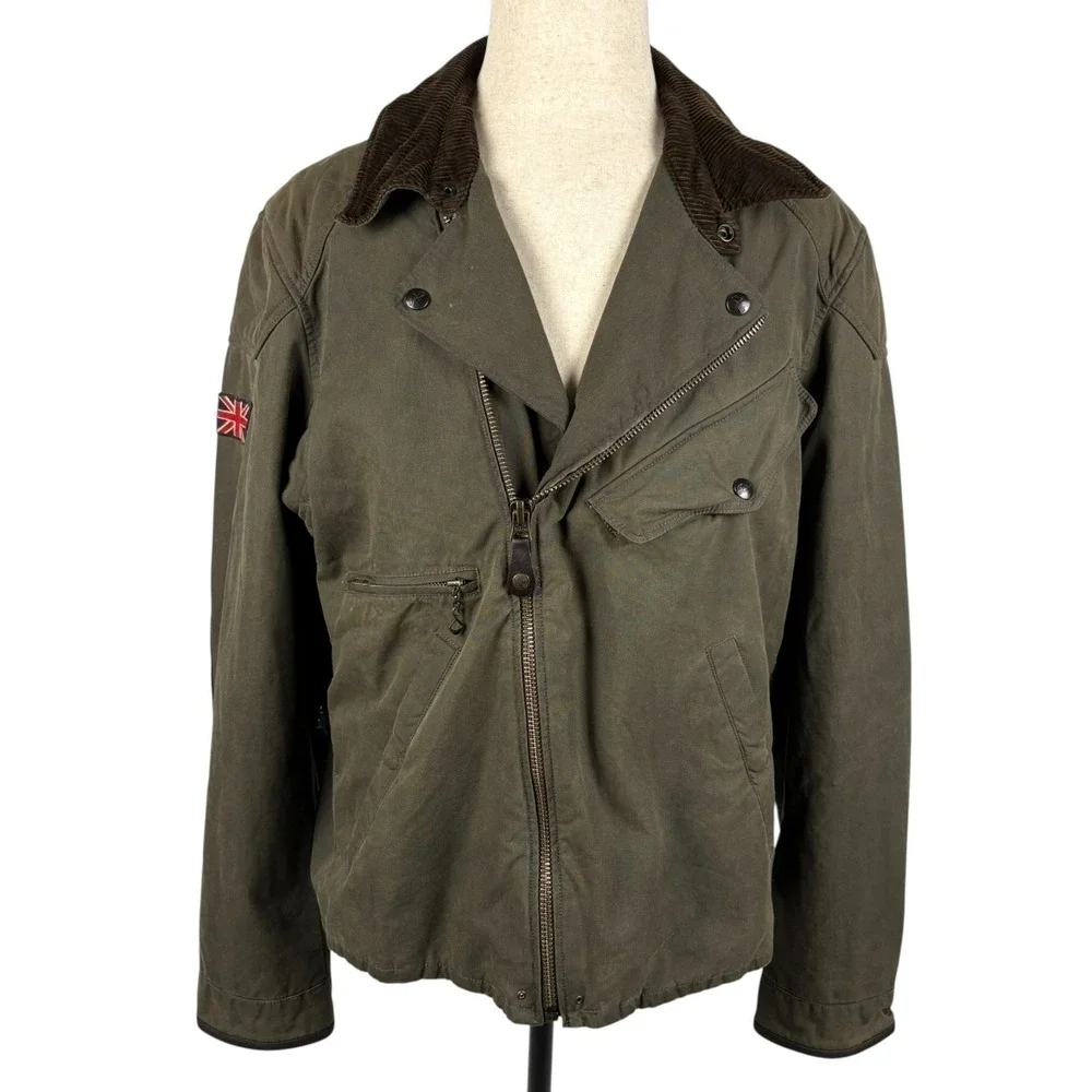 Polo Ralph Lauren Waxed Moto Jacket Mens XL Olive Green Cord Collar Retro NWT